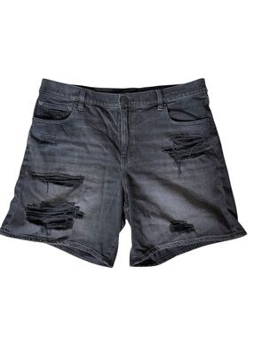 AMERICAN EAGLE Distressed Black Denim Bermuda Jean Shorts Jorts Plus Size 16